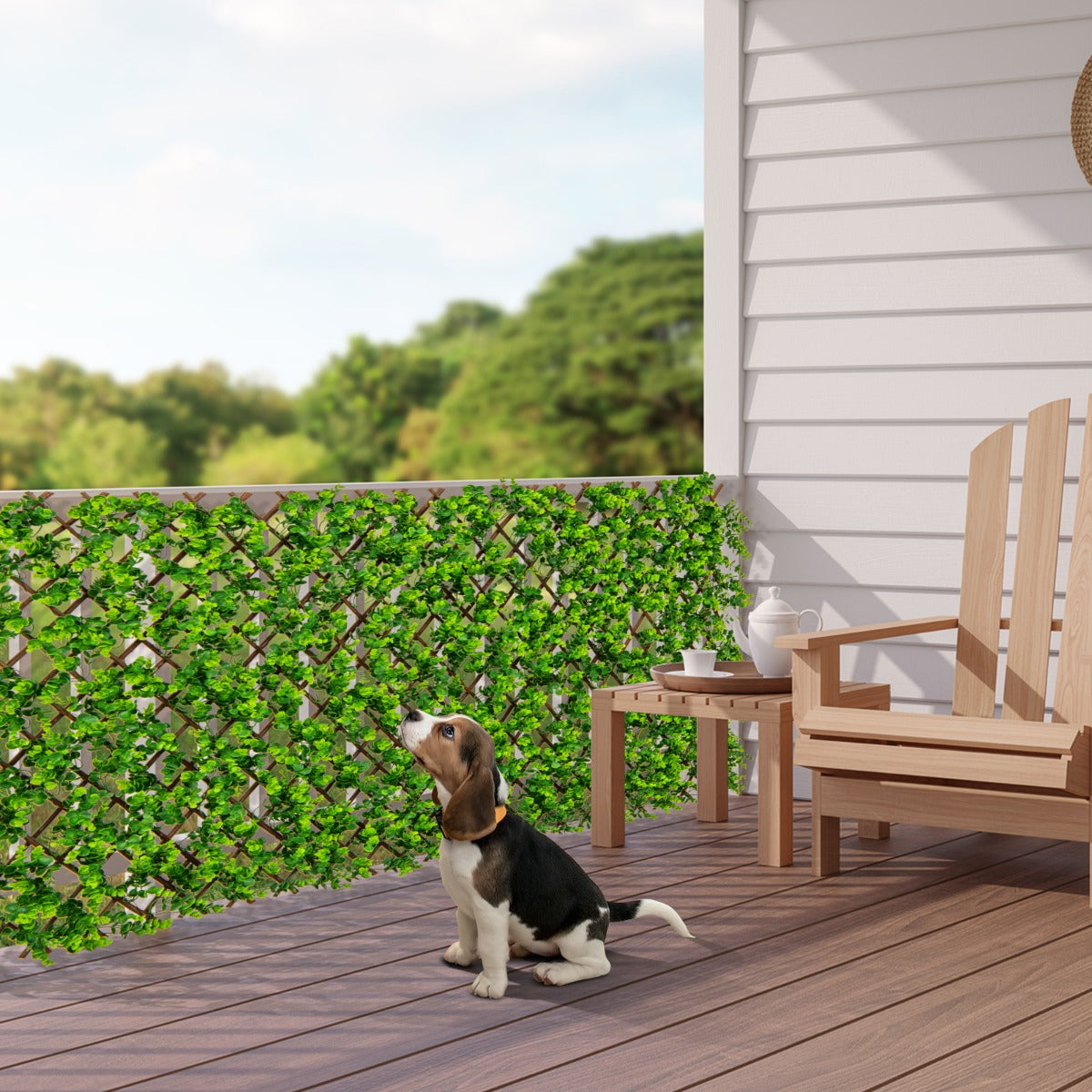 Valla de Enrejado Expansible 180 x 90 cm Pantalla de Cerca de Privacidad de Hiedra Artificial Panel de Seto para Balcón Patio Eucalipto Verde