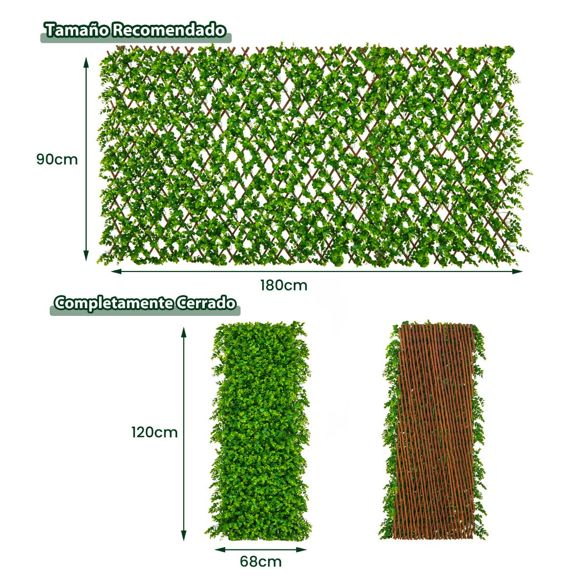 Valla de Enrejado Expansible 180 x 90 cm Pantalla de Cerca de Privacidad de Hiedra Artificial Panel de Seto para Balcón Patio Eucalipto Verde
