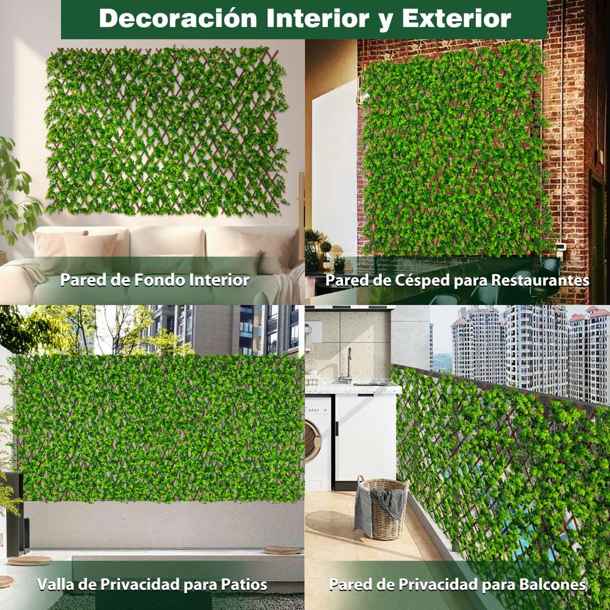 Valla de Enrejado Expansible 180 x 90 cm Pantalla de Cerca de Privacidad de Hiedra Artificial Panel de Seto para Balcón Patio Eucalipto Verde