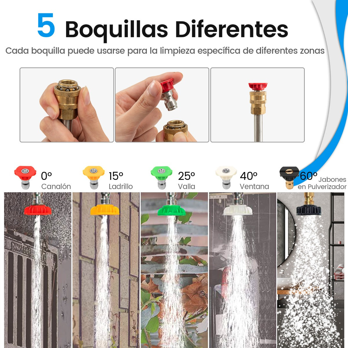 Vara Telescópica de 550 CM para Hidrolavadoras con 5 Boquillas de Rociado 2 Adaptadores Acoplador Giratorio y Arnés de Soporte Negro
